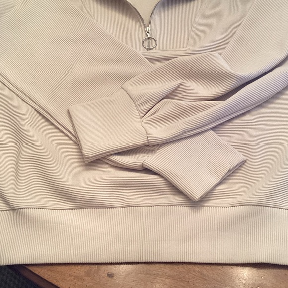 Women's Cream Ribbed Half-Zip Pant Set, L. Wide legs, stretch NEW - Picture 4 of 12